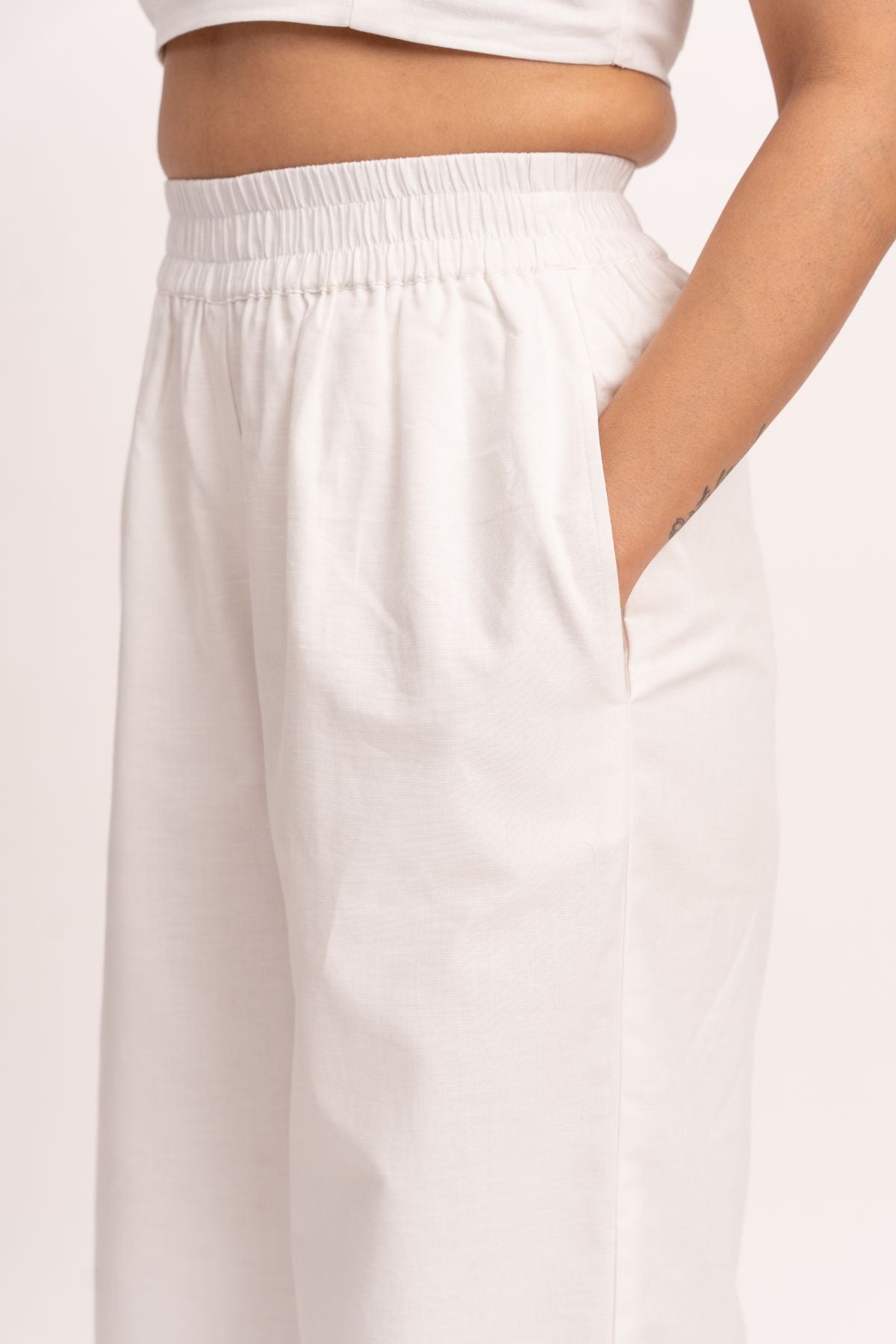 White Elastic Pants