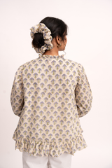 White New Print Scrunchie