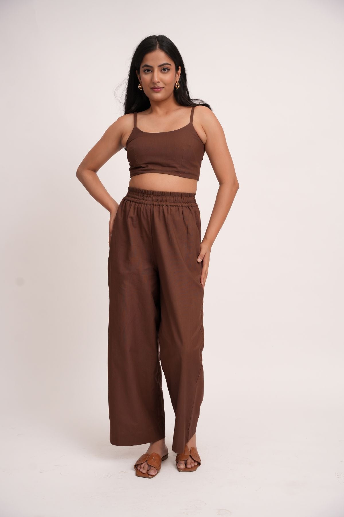 Brown Elastic Pants