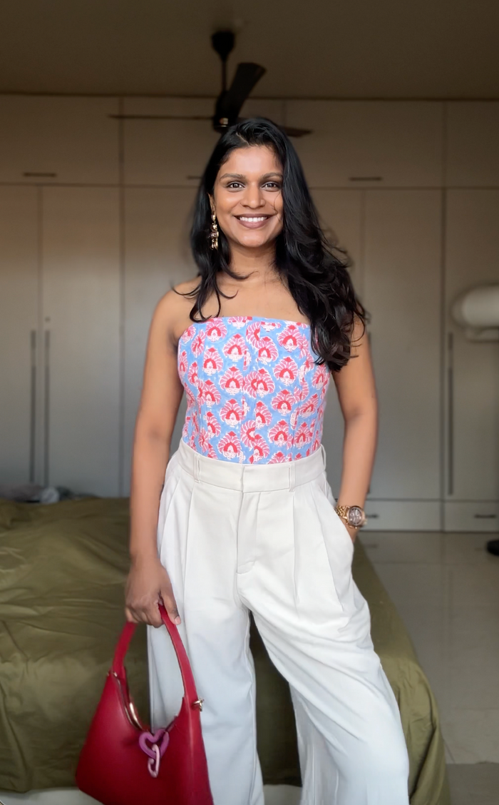 Blue Hand Block Corset Top