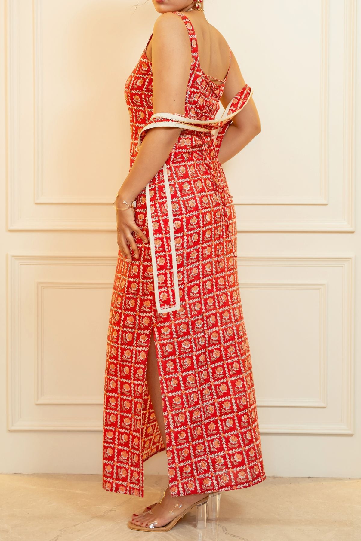 Red Geometric-Floral Scarf
