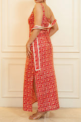 Red Geometric-Floral Scarf