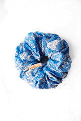Blue Floral Cotton Scrunchie