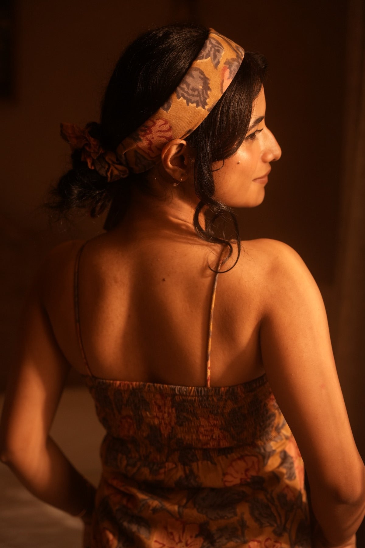 Mustard Floral Print Bandana - Odhanon