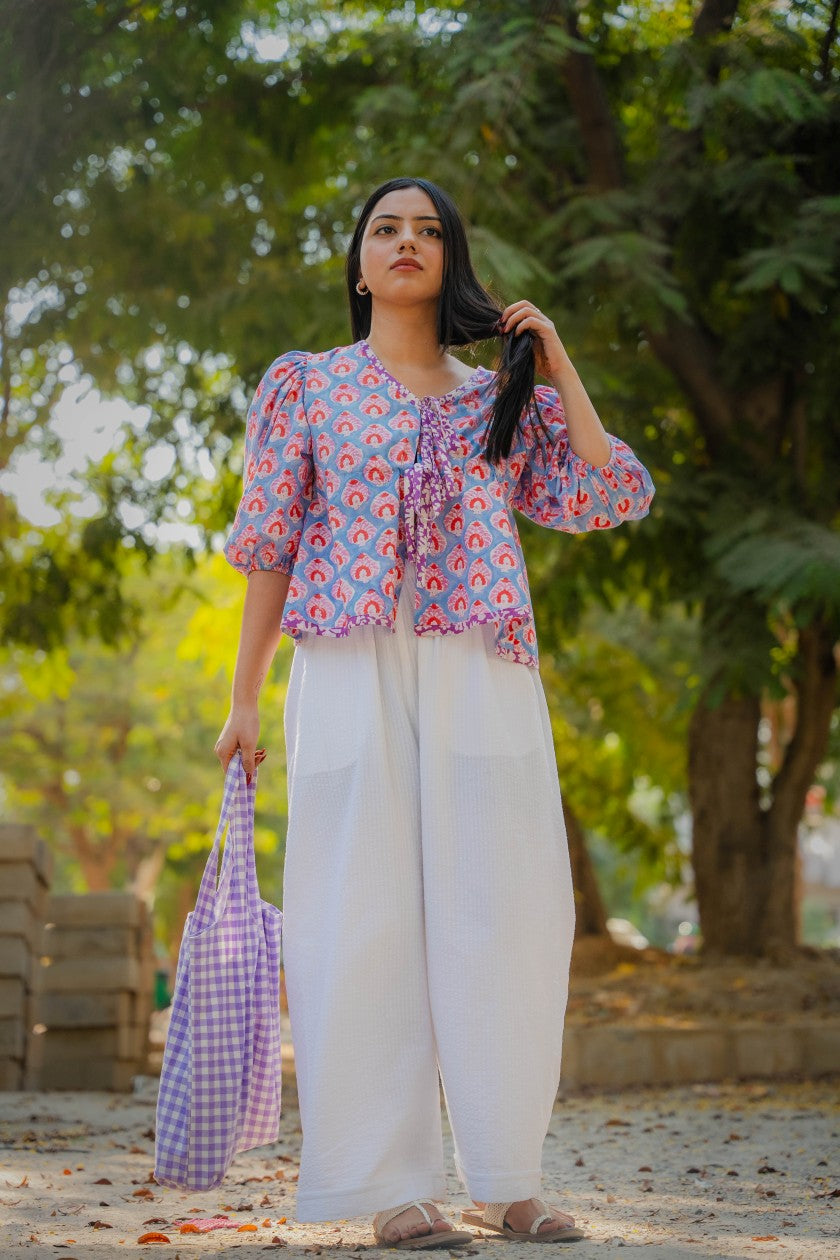 Blue Tie-Up Cotton Top