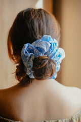 Blue Floral Cotton Scrunchie