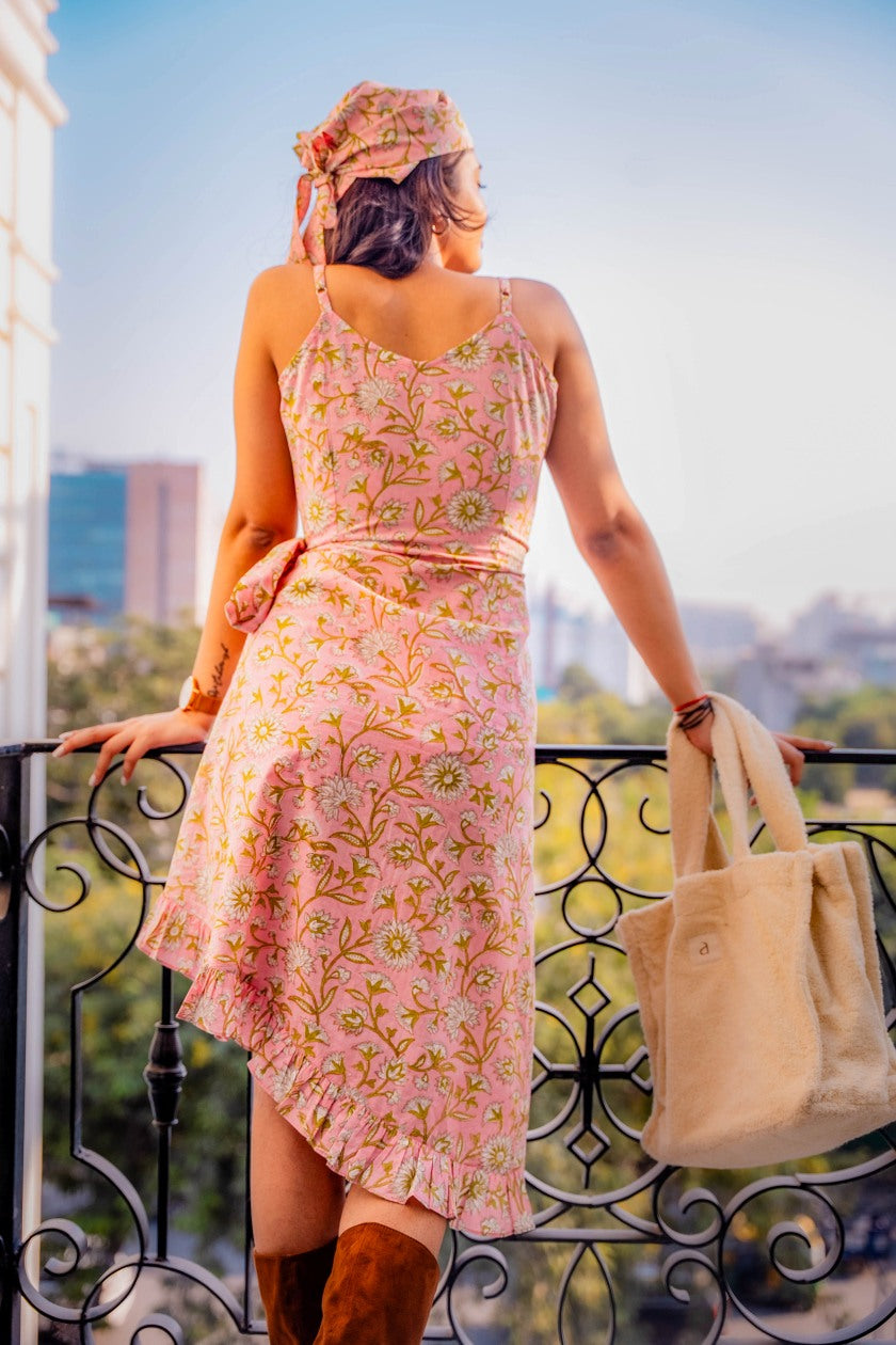 Pink Floral Wrap Dress