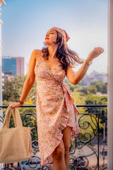 Pink Floral Wrap Dress
