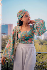 Green Floral Head Scarf