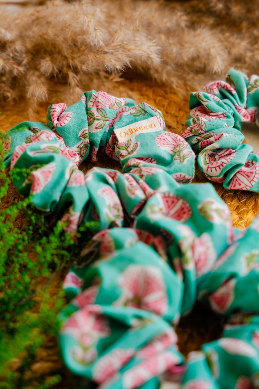 Cotton Cyan Scrunchy - Odhanon