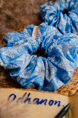 Blue Floral Cotton Scrunchie