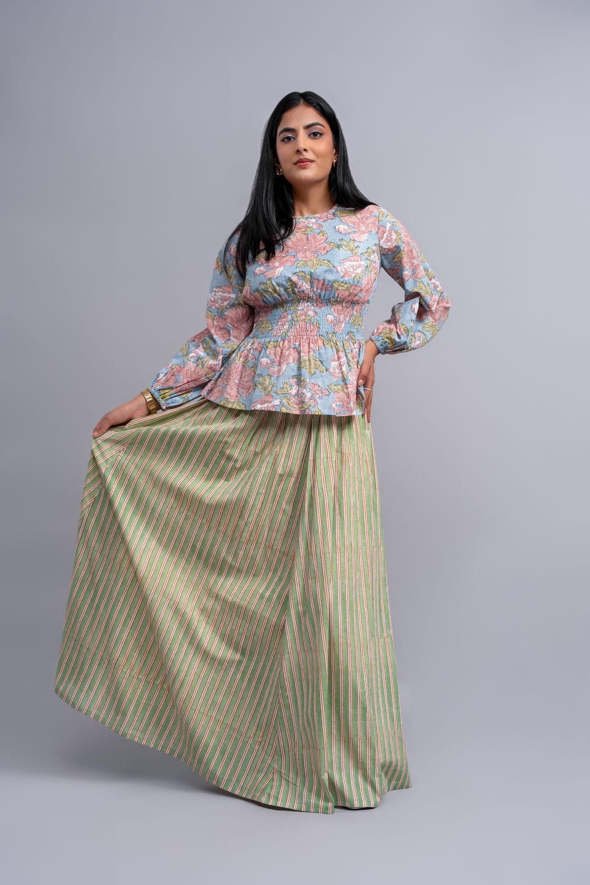 Green Striped Maxi Skirt