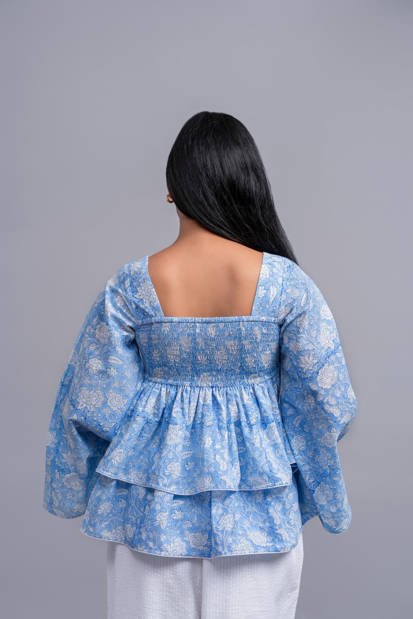Blue Floral Peplum Top