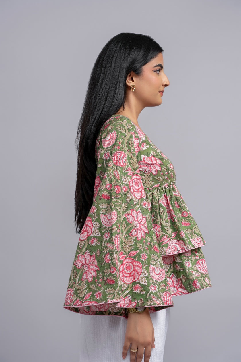 Green Floral Peplum Top