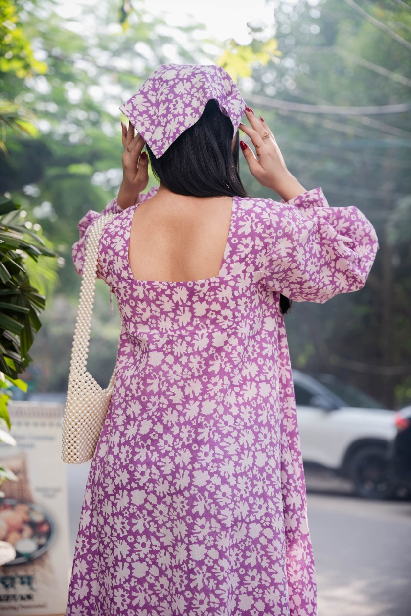 Purple Flared Floral Dress