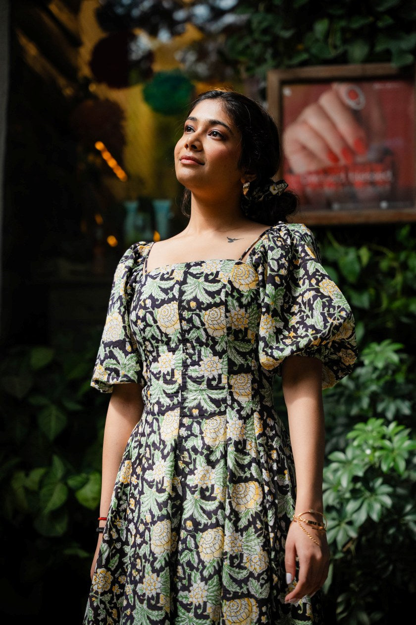 Black Floral Corset Dress