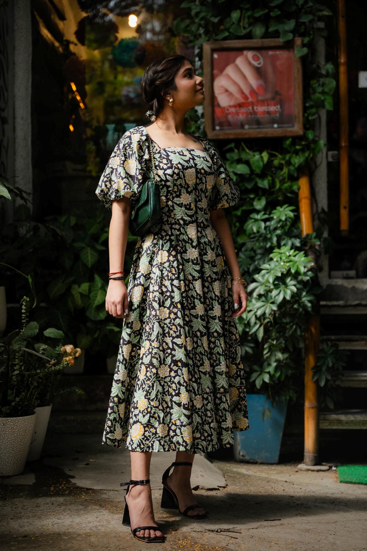 Black Floral Corset Dress