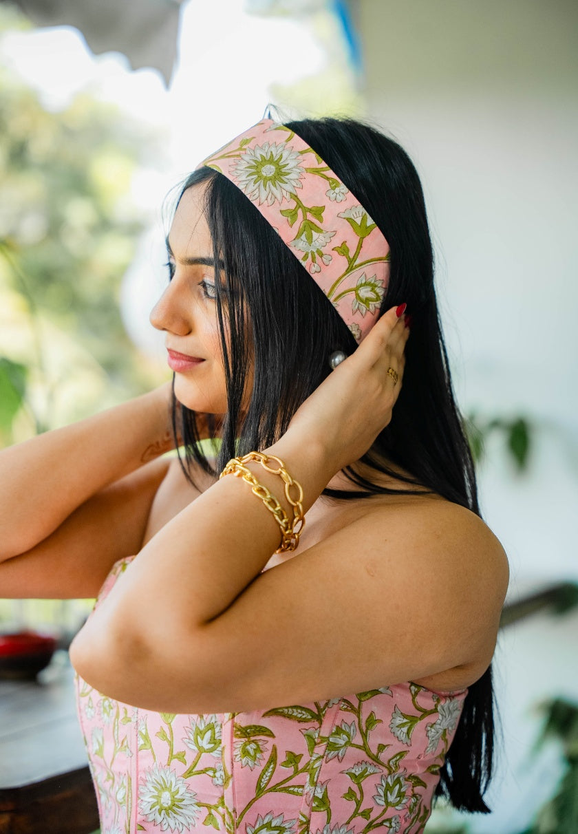 Pink Floral Head Scarf