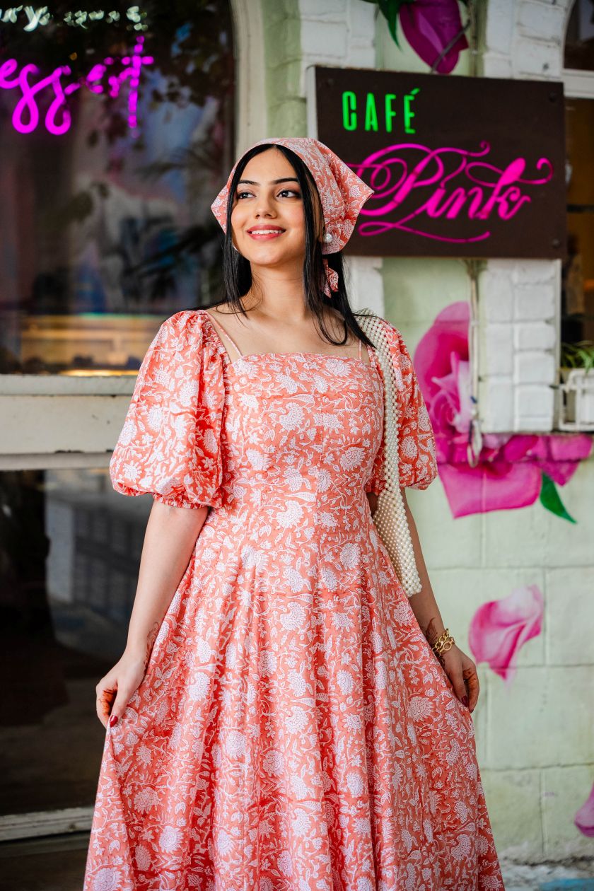 Peach Floral Corset Dress