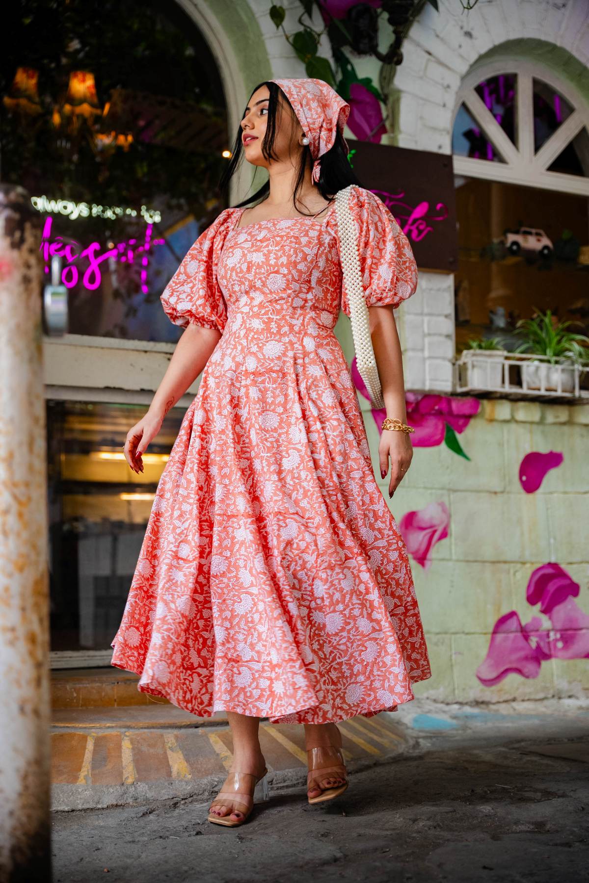 Peach Floral Corset Dress