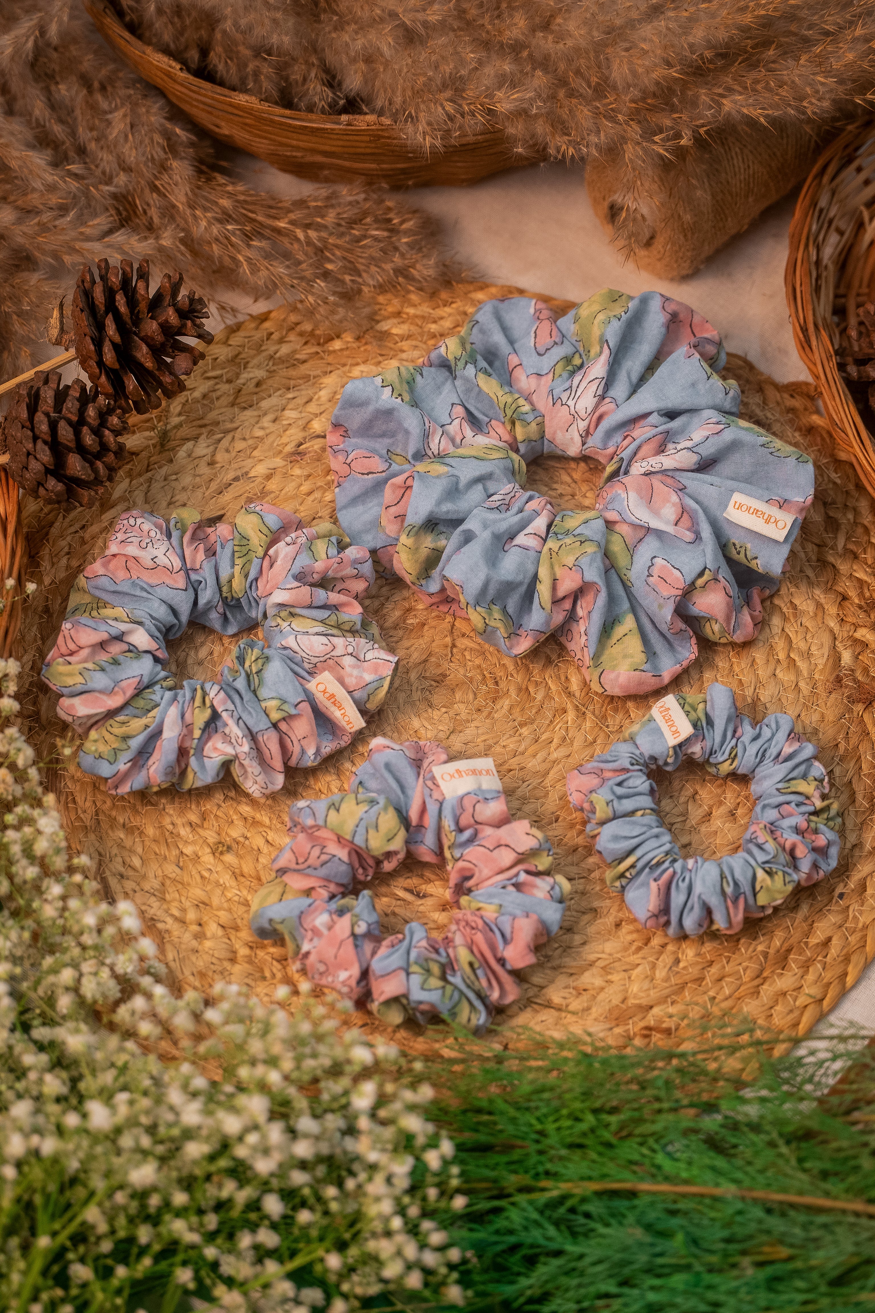 Blue Big Florals Scrunchie - Odhanon
