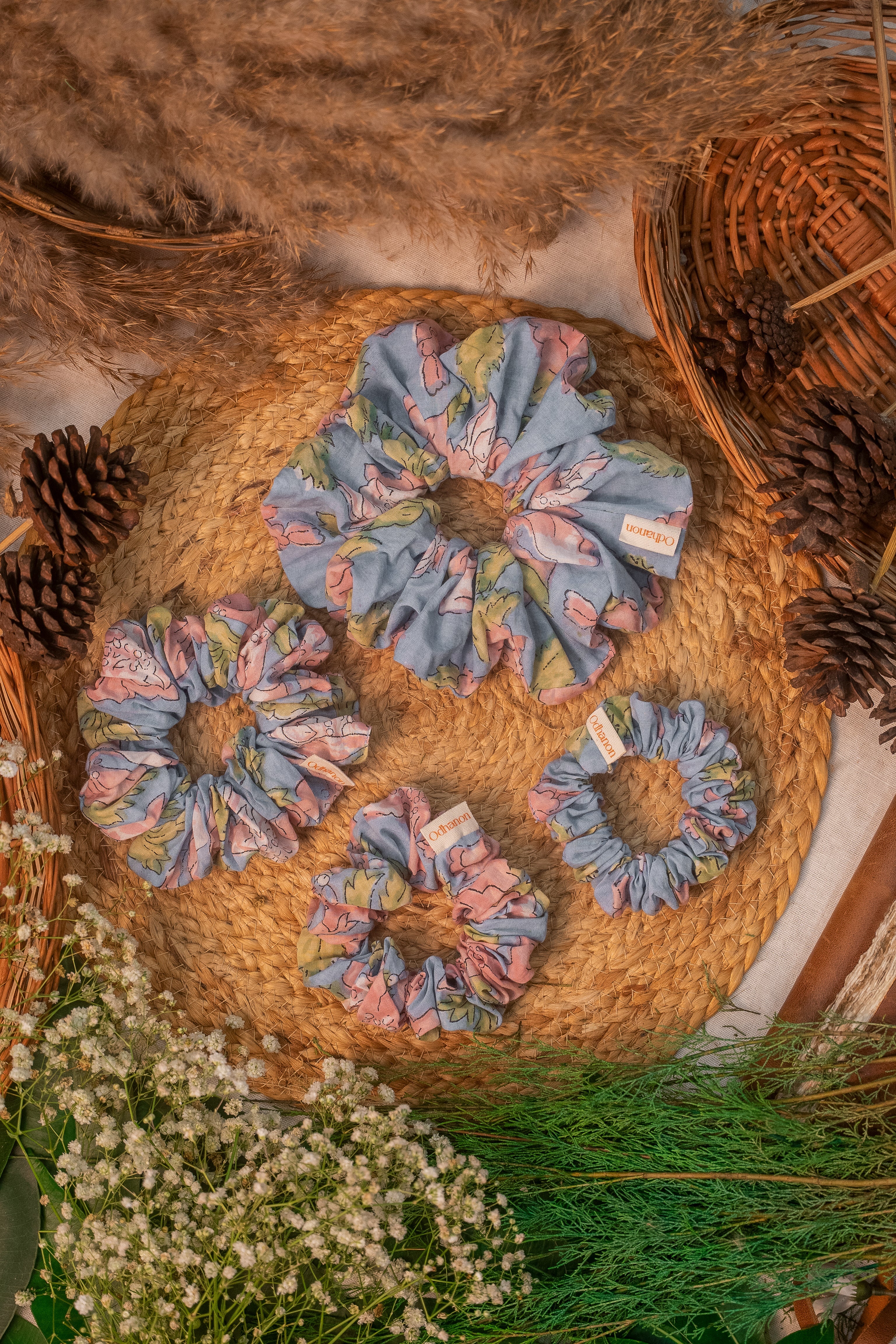 Blue Big Florals Scrunchie - Odhanon
