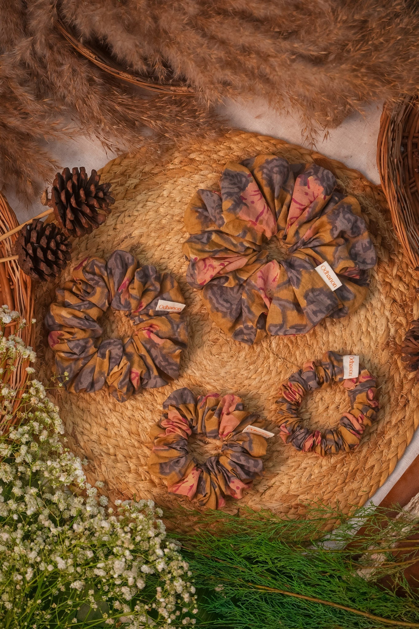 Mustard Big Florals Scrunchy - Odhanon