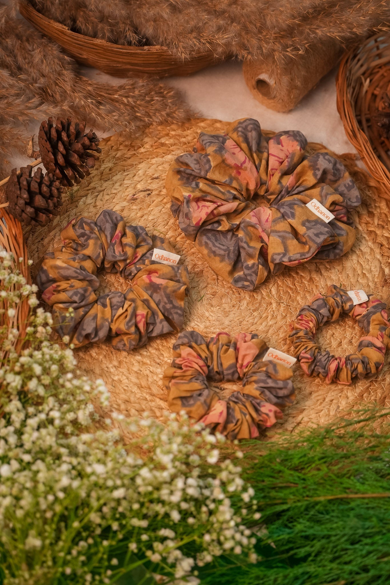 Mustard Big Florals Scrunchy - Odhanon