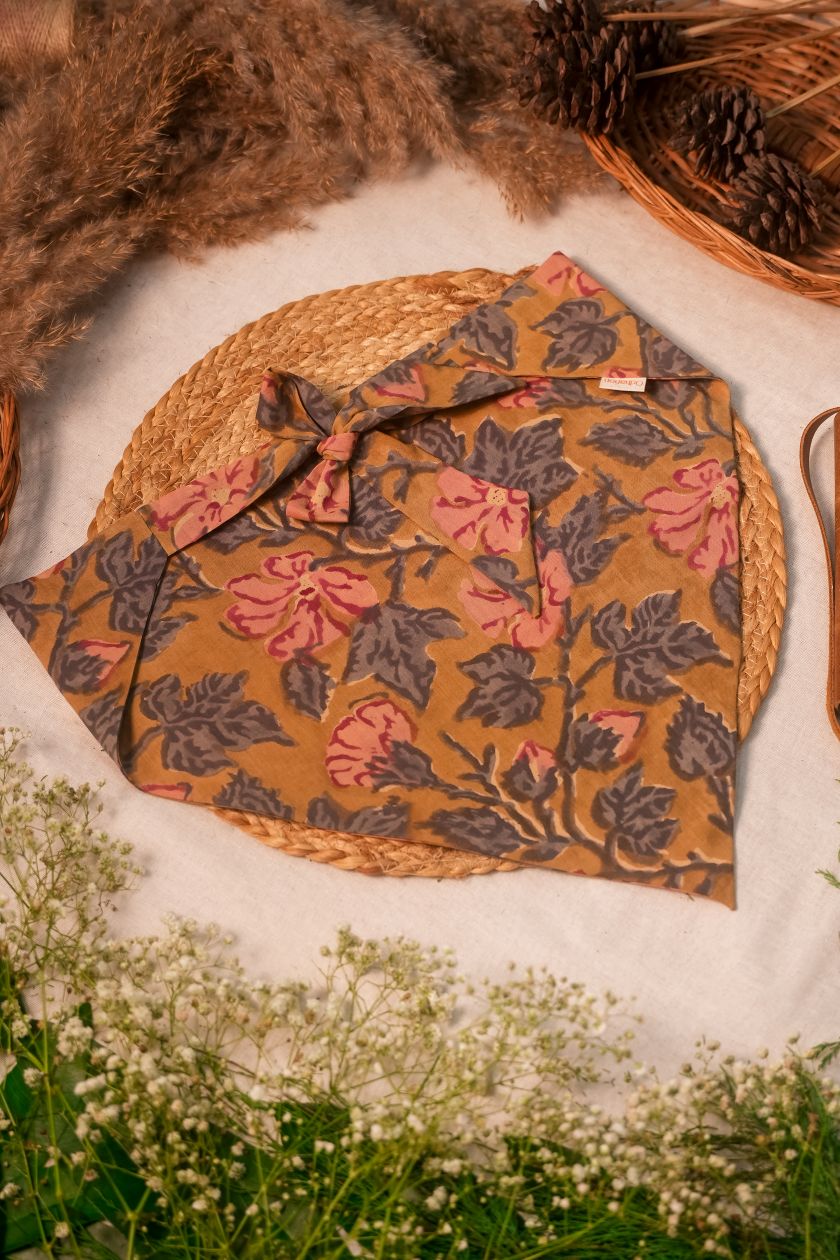 Mustard Floral Print Bandana - Odhanon