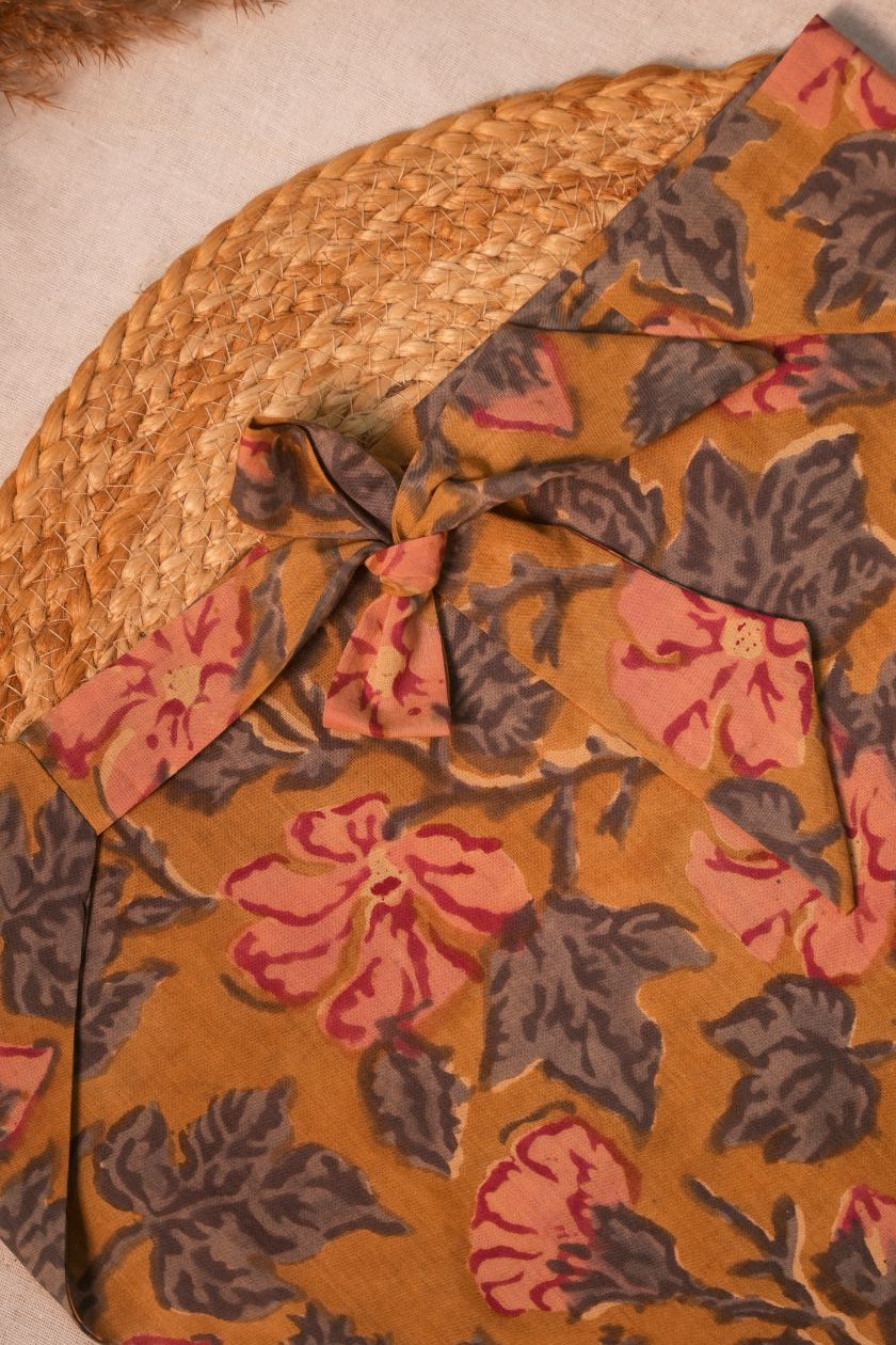 Mustard Floral Print Bandana - Odhanon