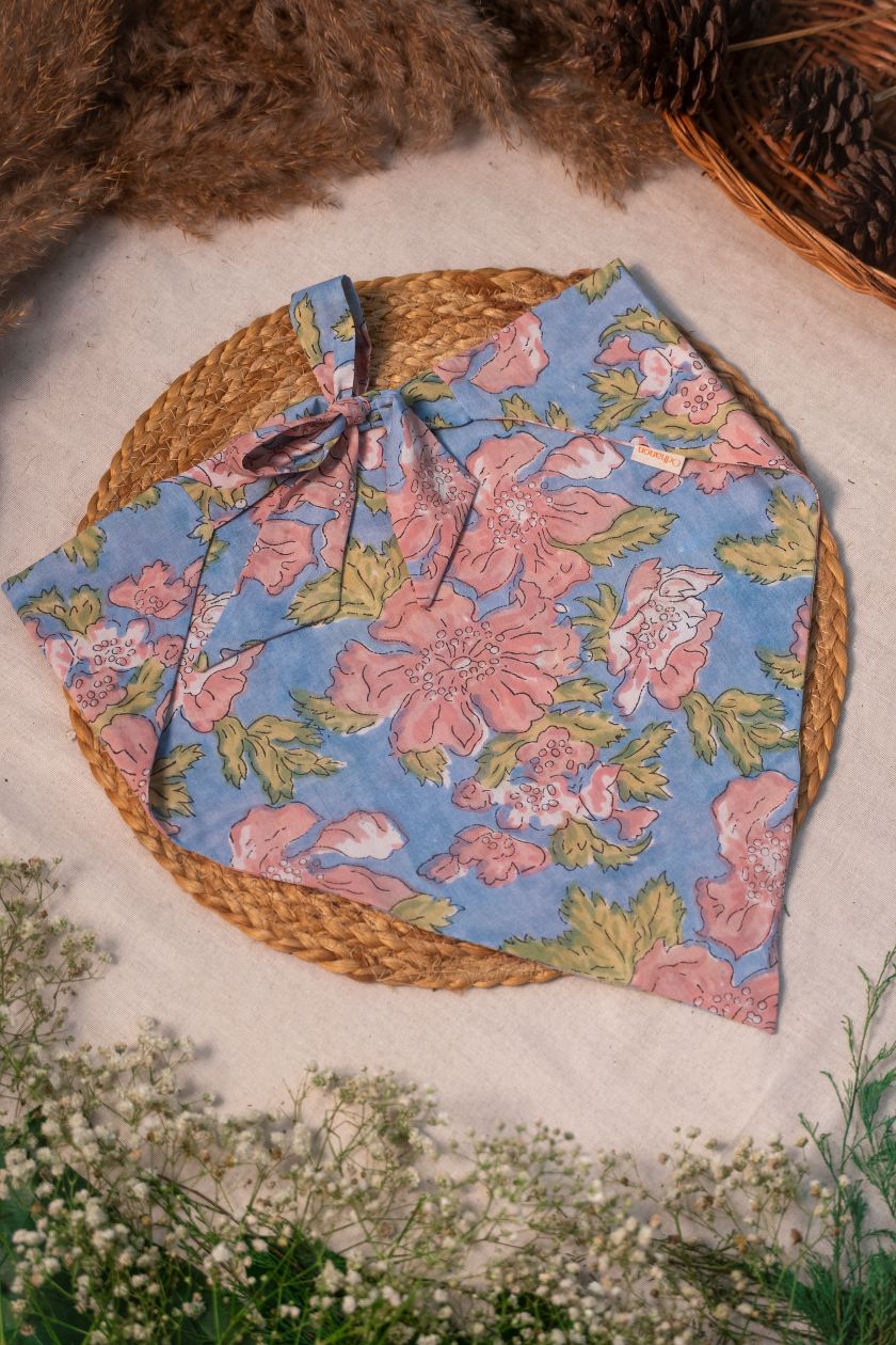 Blue & Pink Floral Bandana - Odhanon