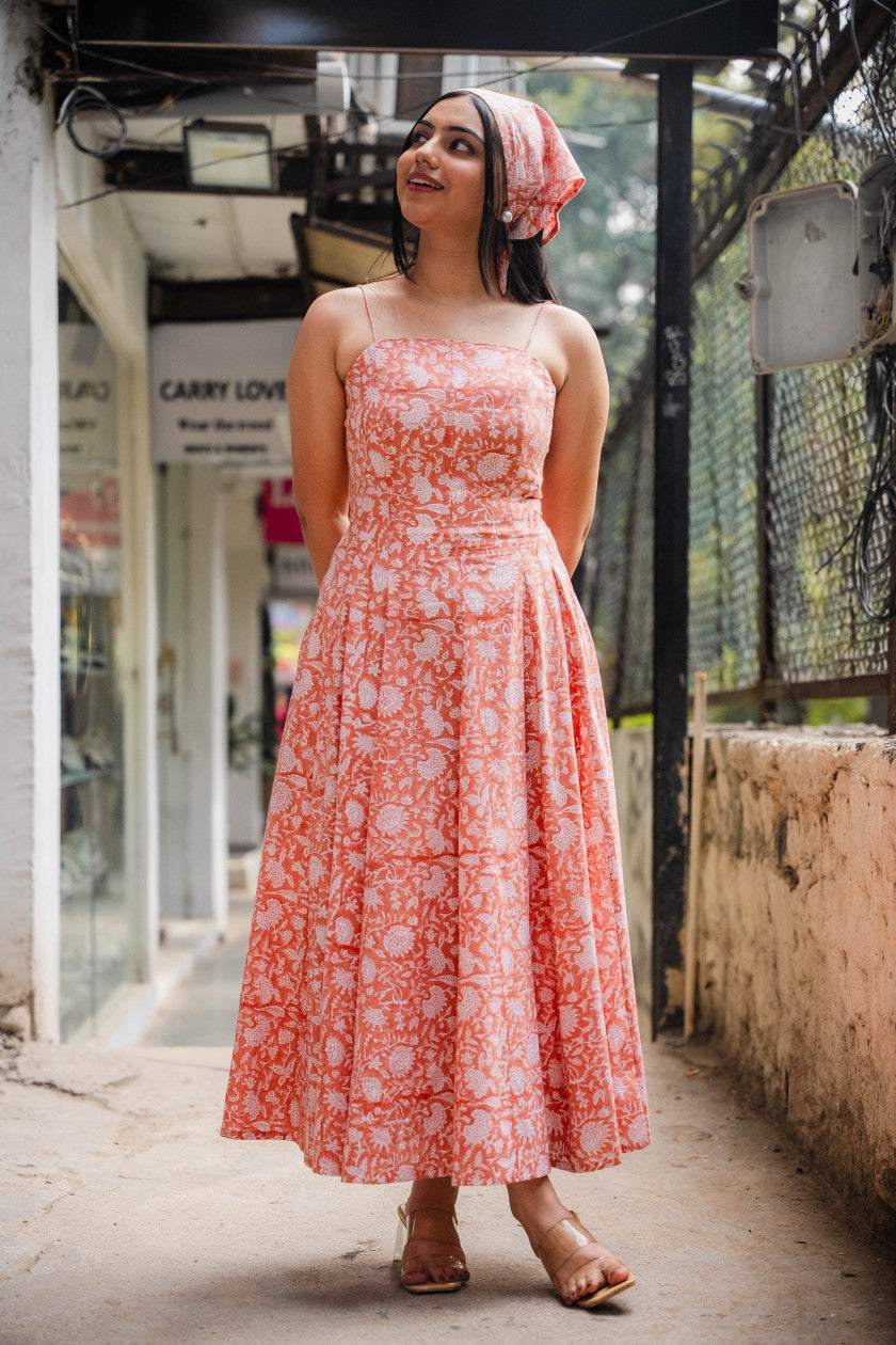 Peach Floral Corset Dress