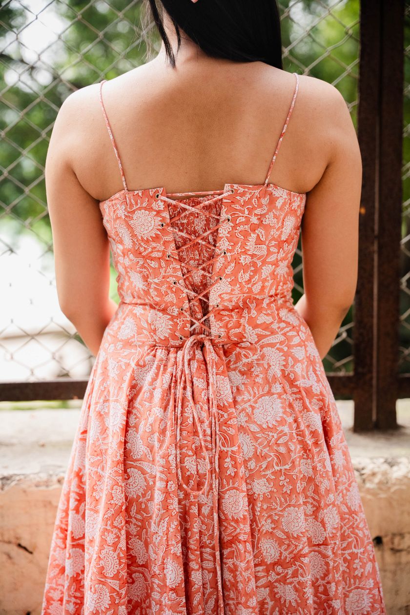 Peach Floral Corset Dress