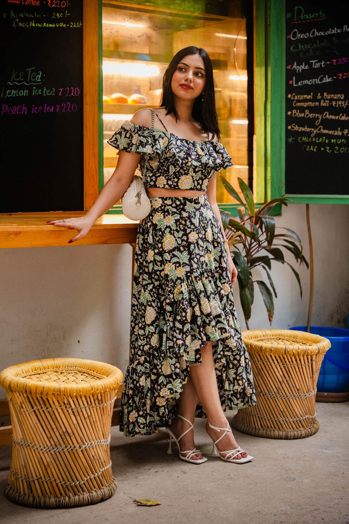 Black Floral Ruffle Skirt
