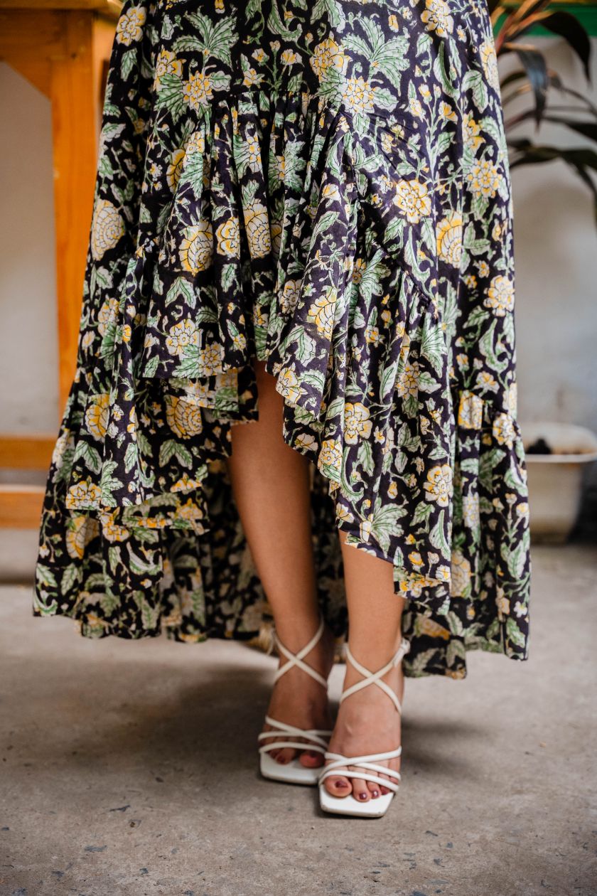 Black Floral Ruffle Skirt