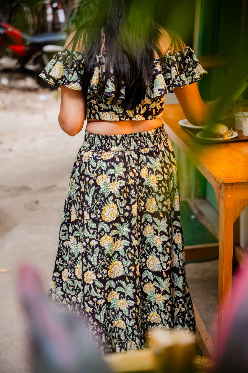 Black Floral Ruffle Skirt