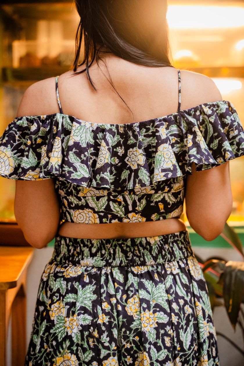 Black Floral Ruffle Co-ords