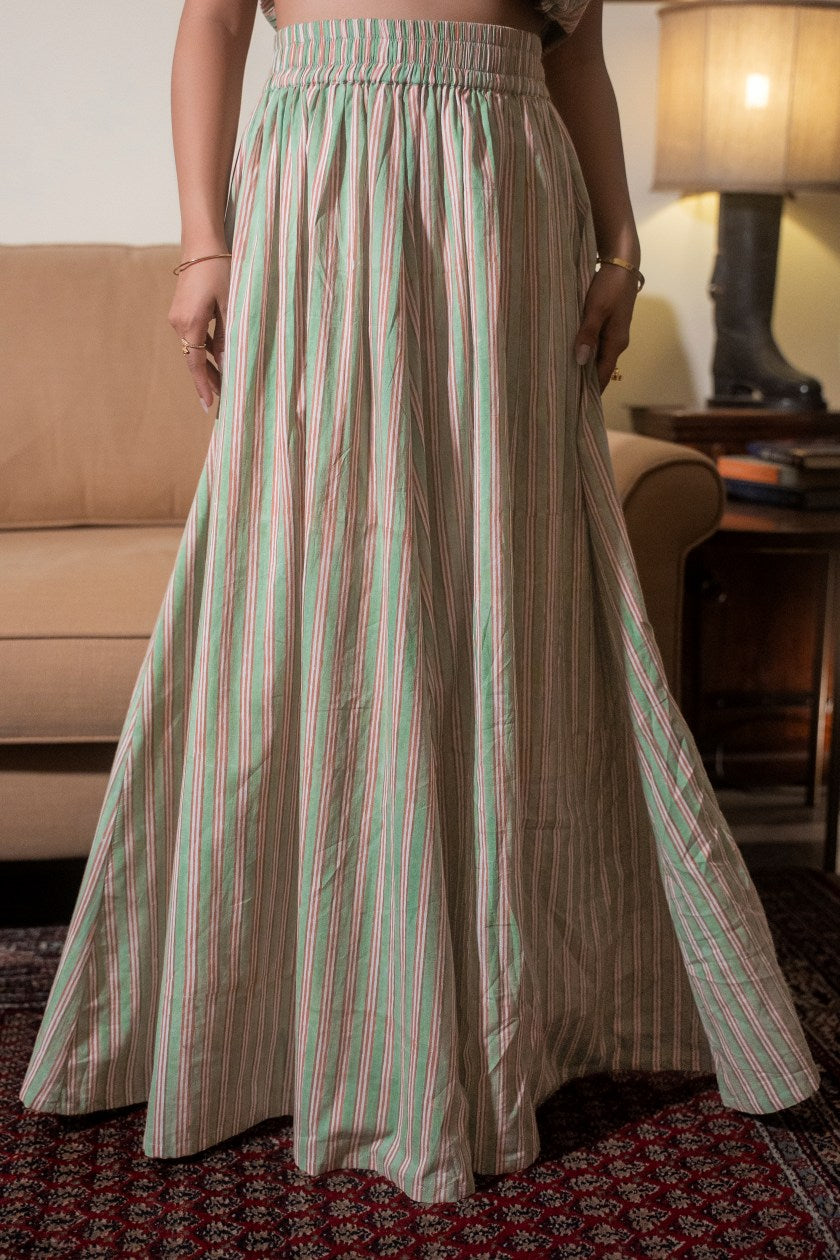 Green Striped Maxi Skirt