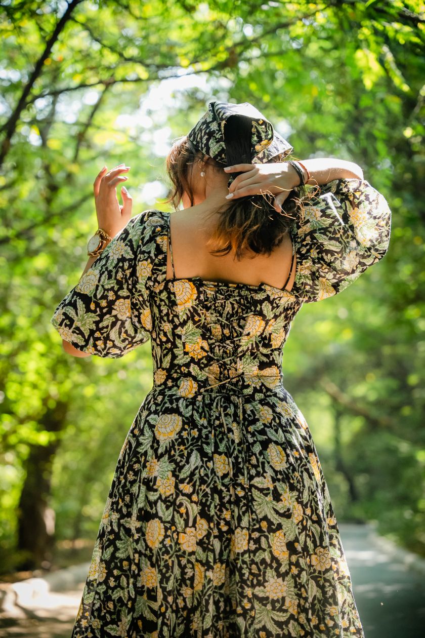 Black Floral Corset Dress