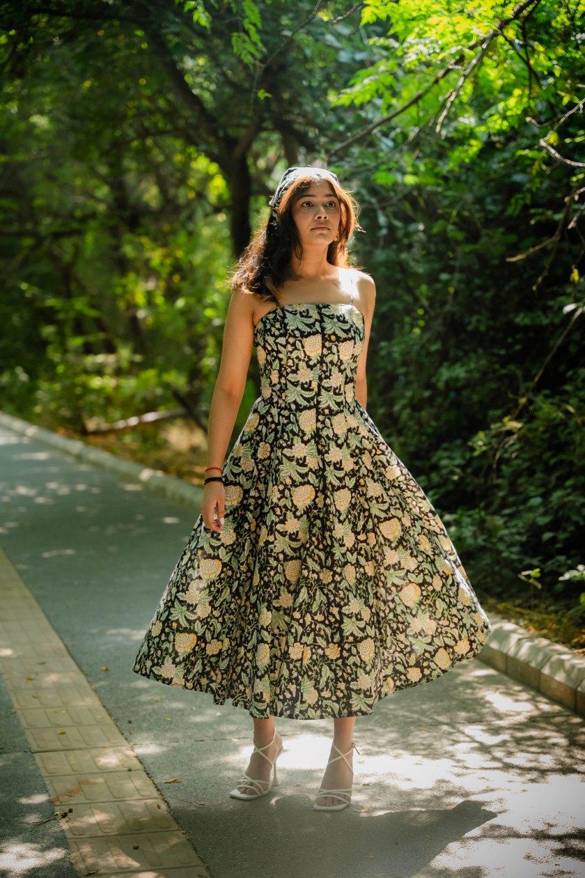 Black Floral Corset Dress
