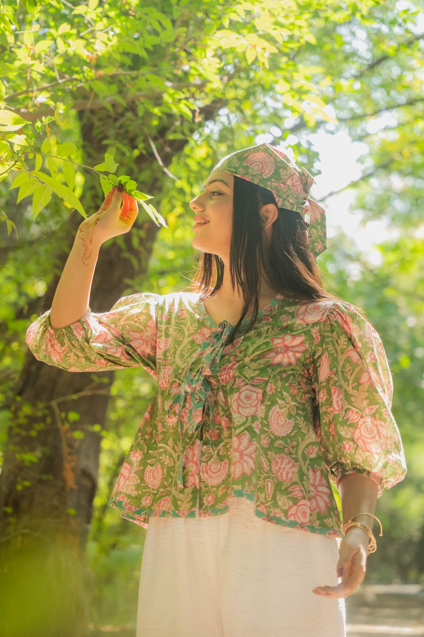 Green Bandana Pink Florals - Odhanon