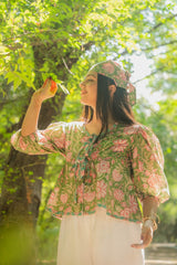 Green Bandana Pink Florals