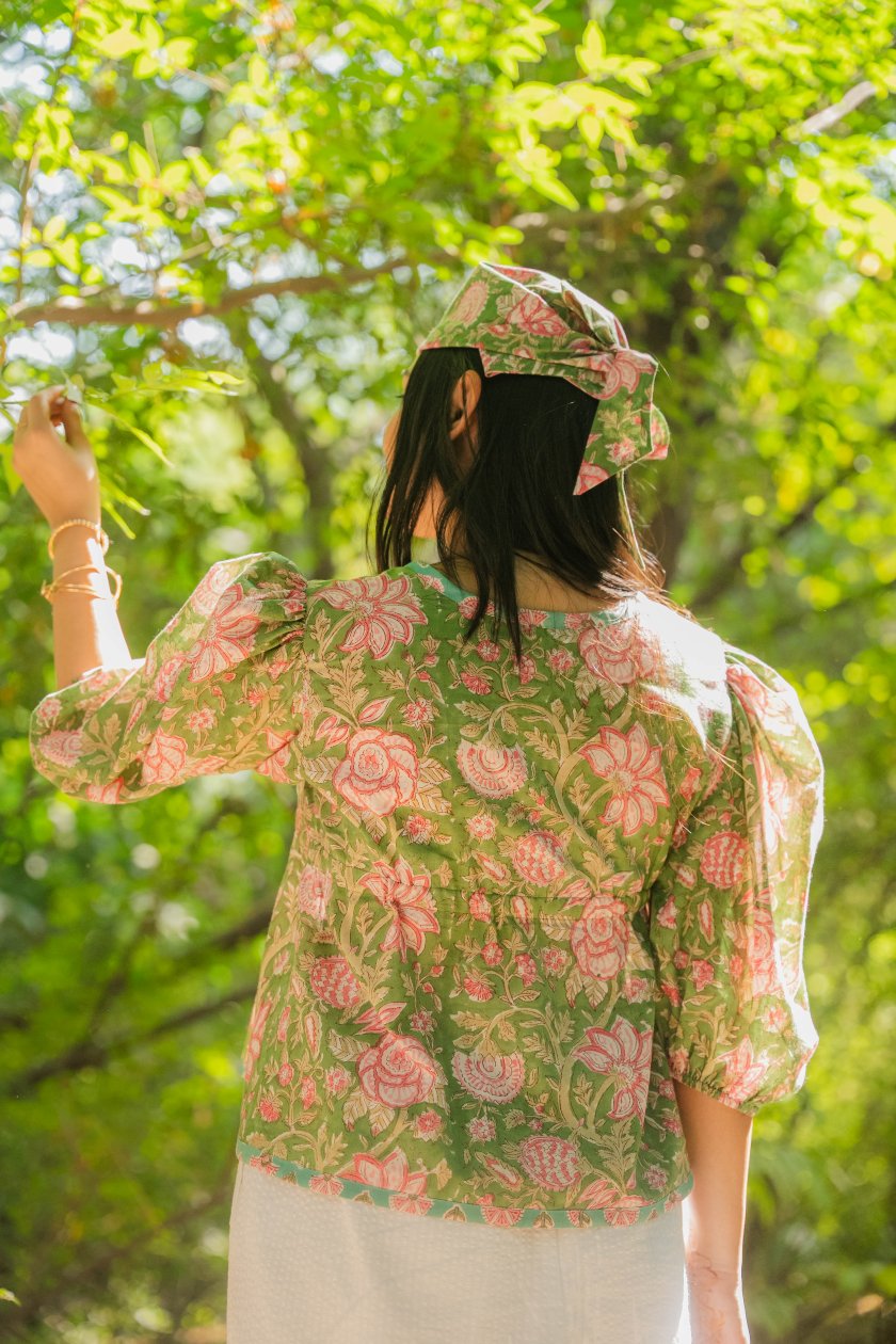 Green Floral Tie-Up Top