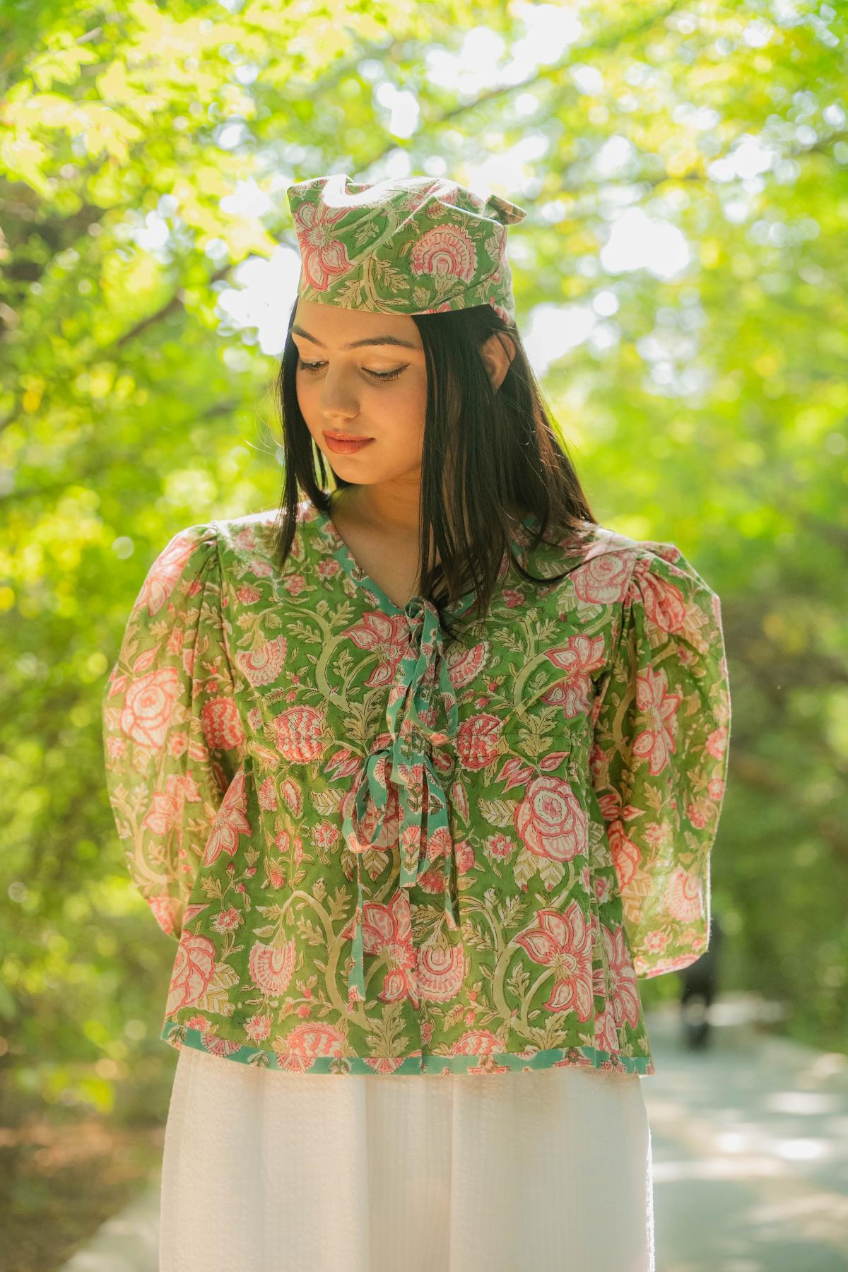 Green Bandana Pink Florals - Odhanon