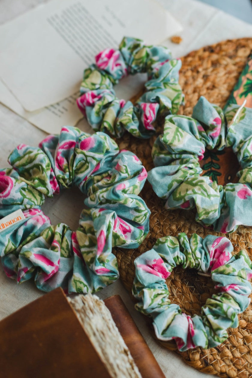 Blue Hand Block Printed Scrunchie - Odhanon
