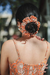 Orange Block Print Cotton Tie
