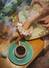 Pink Green Floral Print Scrunchy