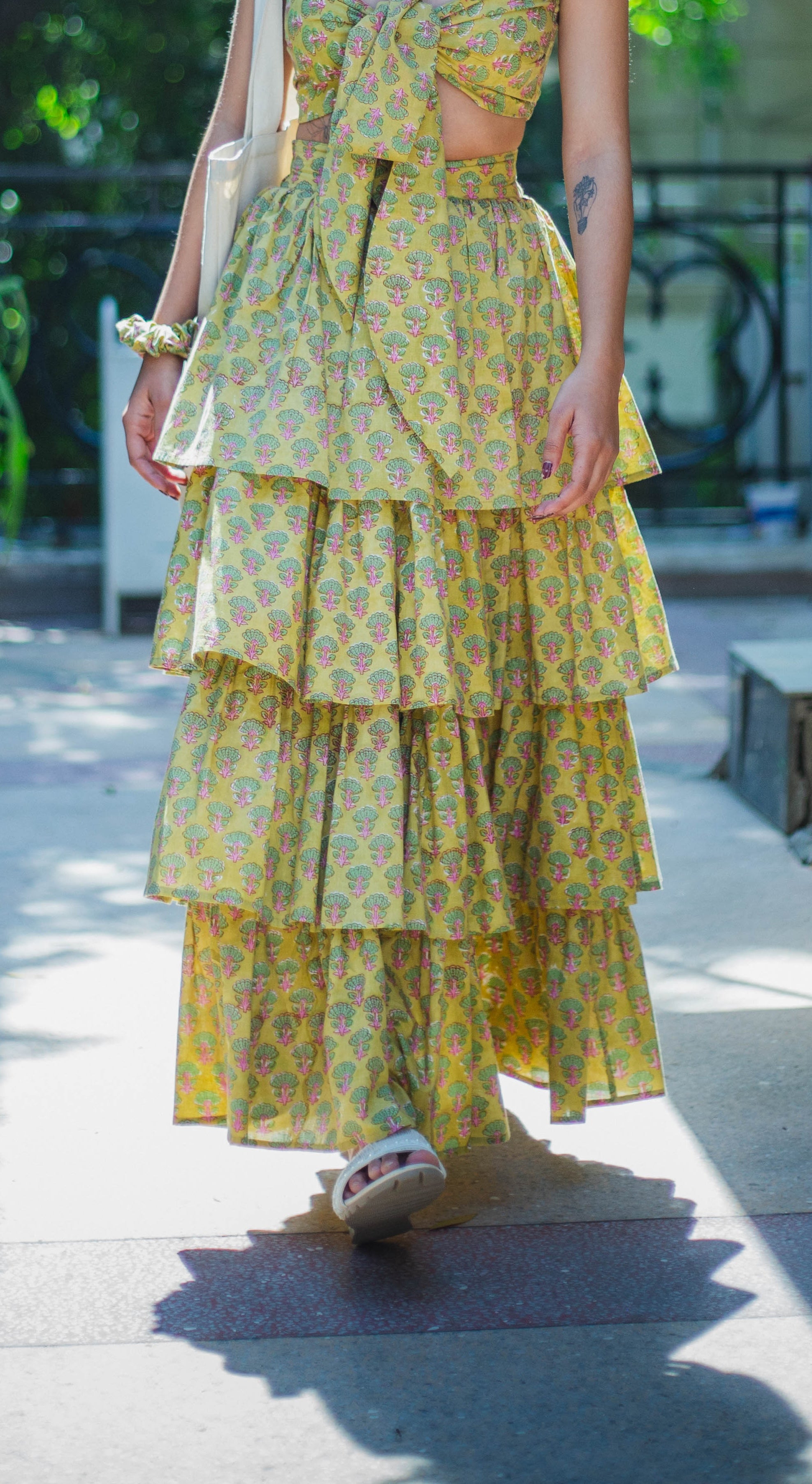 Green Printed Flared Skirt