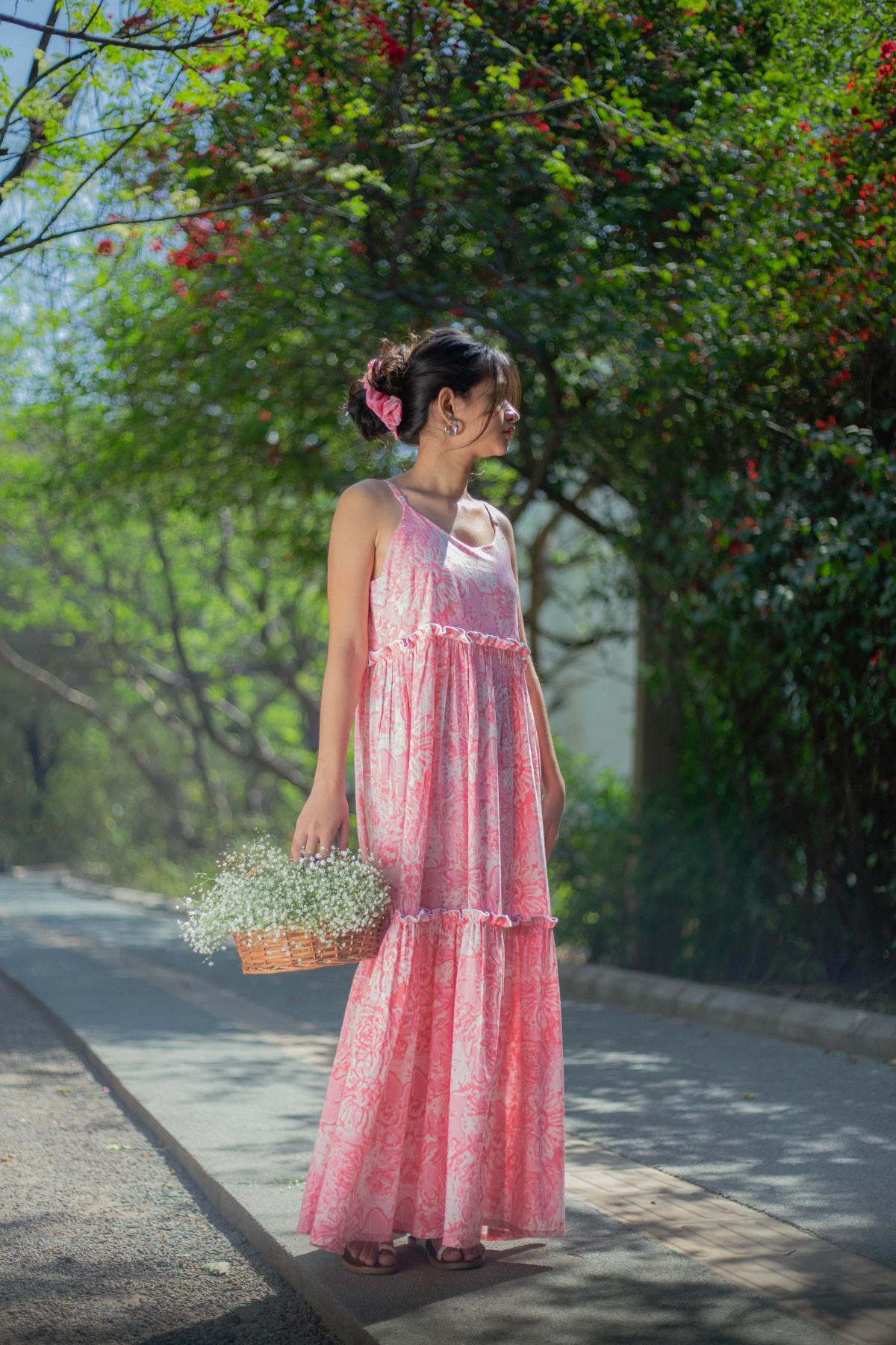 Pink Flare Maxi Dress - Odhanon