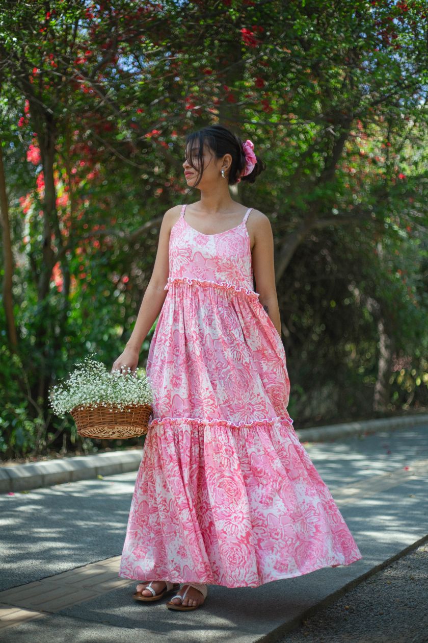 Pink Flare Maxi Dress - Odhanon